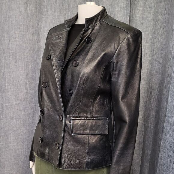 INC Intl Moto Jacket Leather Double Breasted Black Distressed VTG Women's S - Picture 16 of 16